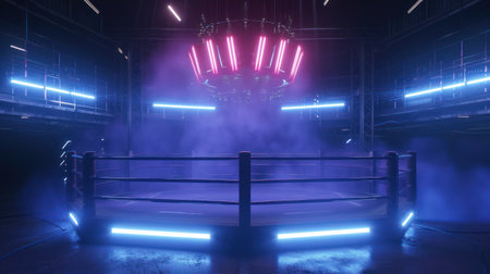 Generative AI, professional boxing ring with spotlights and smokey background, martial arts sportの素材