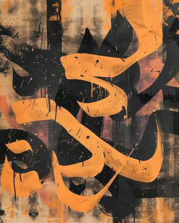 Generative AI, Calligraphy abstract poster, gothic type fonts, brush pen letters as graffiti symbols, black ink.の素材