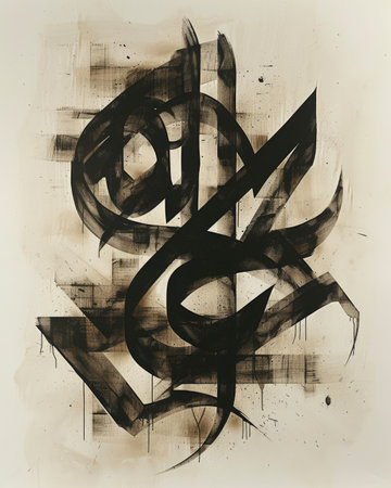 Generative AI, Calligraphy abstract poster, gothic type fonts, brush pen letters as graffiti symbols, black ink.の素材