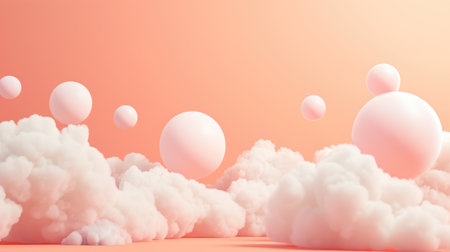 Generative AI, Peach fuzz color of 2024, fantastic 3d clouds on the floor, sky and landscape. Gentle colors and with bright lights..の素材