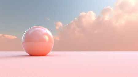 Generative AI, Peach fuzz color of 2024, fantastic 3d clouds on the floor, sky and landscape. Gentle colors and with bright lights..の素材