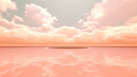 Generative AI, Peach fuzz color of 2024, fantastic 3d clouds on the floor, sky and landscape. Gentle colors and with bright lights..の素材