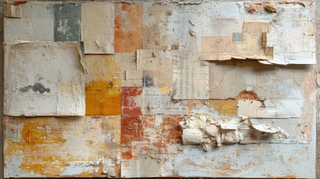 Generative AI, vintage grunge beige and white collage background. Different textures and shapesの素材