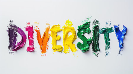 Generative AI, Word Diversity drawn with colorful acrylic paint on white backgroundの素材