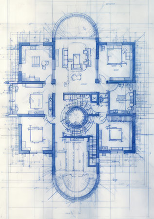 Generative AI, Blue print floor plan, architectural background, technical draw, vertical formatの素材