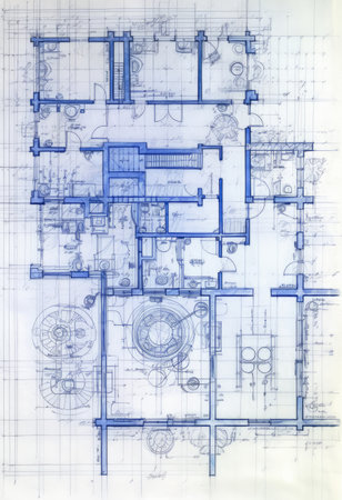 Generative AI, Blue print floor plan, architectural background, technical draw, vertical formatの素材