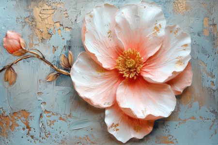 Generative AI, Oil painting of spring flowers on canvas. Beautiful abstract colorful flowers. Macro impasto painting.の素材