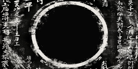 Generative AI, vintage grunge Japanese calligraphy letters collage black background. Different textures and shapesの素材