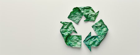 Generative AI, A recycling logo sign made of crumpled paper, zero waste, reuse concept with copy spaceの素材