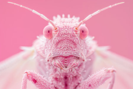Generative AI, Close up portrait of pink insect, macro photography, super detail and fantasy.の素材