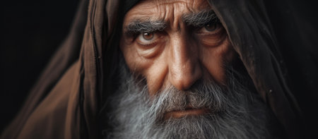 Generative AI, Portrait of religious elderly Muslim man, photo close upの素材