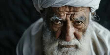 Generative AI, Portrait of religious elderly Muslim man, photo close upの素材
