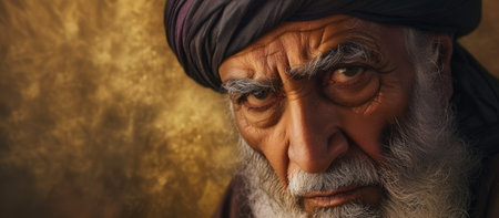 Generative AI, Portrait of religious elderly Muslim man, photo close upの素材