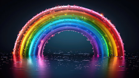 Generative AI, colorful rainbow drawn on black backgroundの素材
