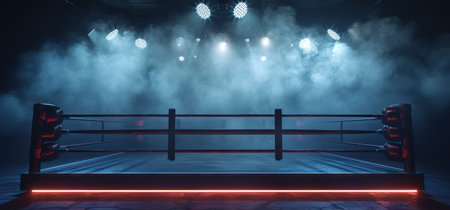 Generative AI, professional boxing ring with spotlights and smokey background, martial arts sportの素材