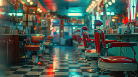 Generative AI, Vintage photo of retro barber shop of 50s, retro interior designの素材