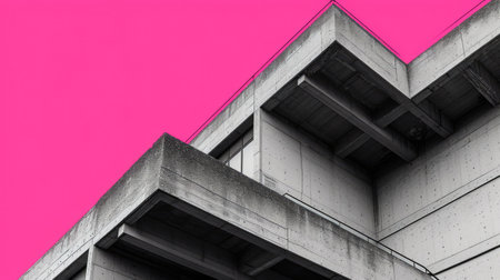 Generative AI, brutalism style concrete building, pink and gray colors, in the style of neo-concretism, midcentury modern exteriorの素材