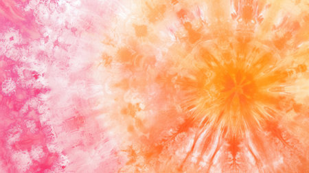 Generative AI, Tie Dye pattern background. Watercolor peach color abstract texture, washed out effectの素材