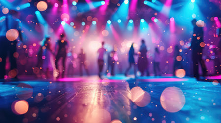 Generative AI, blurred background, happy student people dancing in disco club. Nightlife concept.の素材