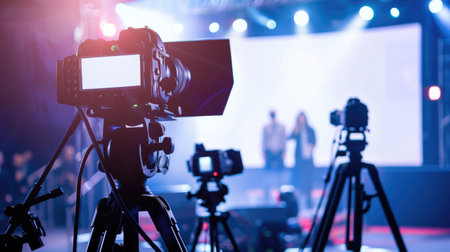 Generative AI, professional video camera, media production service at concert, live broadcast of the press conference streamの素材