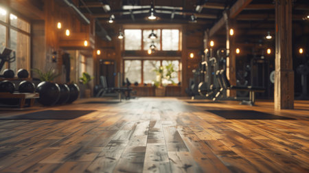 Generative AI, Blurred gym interior background, sport fitness equipment bannerの素材