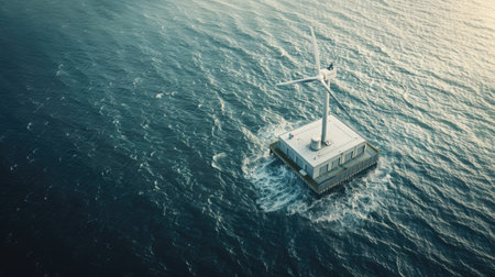 Generative AI, Offshore electricity substation, solar and wind turbine facility, ocean landscapeの素材