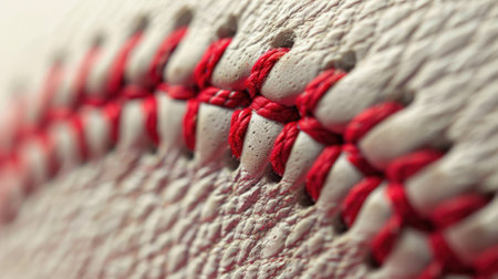 Generative AI, Baseball leather ball close up, macro photo of stiches and seamの素材