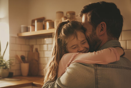 Generative AI, Father and daughter hugging, family love, smile and happyの素材