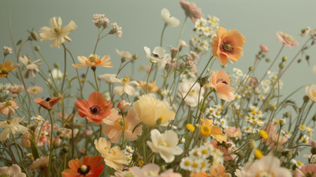 Generative AI, Summer aesthetic background with flowers, muted neutral colors.の素材