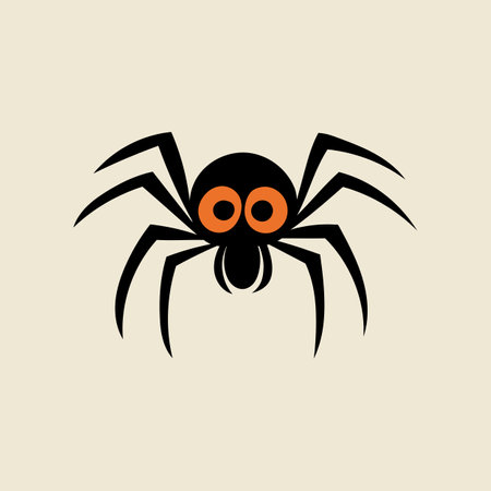 Black spider character, Halloween element in modern flat, line style. Hand drawn illustrationのイラスト素材