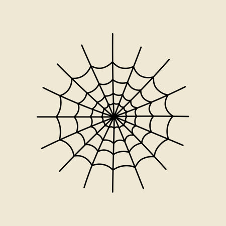 Black spider web, Halloween element in modern flat, line style. Hand drawn illustrationのイラスト素材