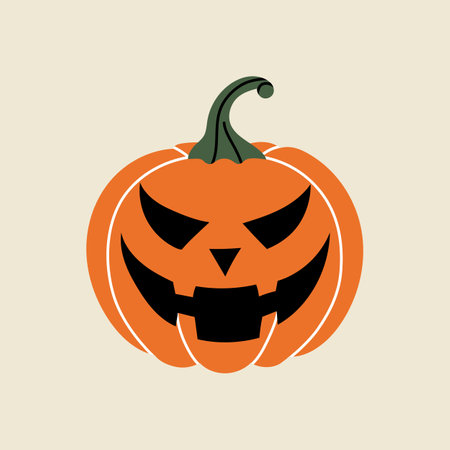 Orange scary pumpkin with smile, Halloween element in modern flat, line style. Hand drawn illustrationのイラスト素材