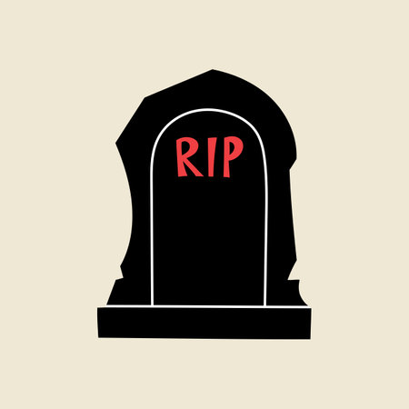 Black gravestone or headstone with RIP, Halloween element in modern flat, line style. Hand drawn illustrationのイラスト素材