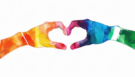 Two hands reaching out to each other, representing diversity and the other hand with a heart symbolizing compassion and acceptanceの素材