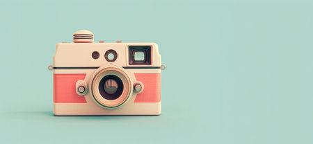 Vintage analog camera with clean lines and retro color palette, symbolizing the nostalgia, snapshots from the 80sの素材