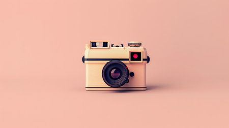 Vintage analog camera with clean lines and retro color palette, symbolizing the nostalgia, snapshots from the 80sの素材