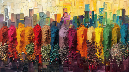 Vintage grunge colorful collage background with different spices theme. Different textures and shapesの素材