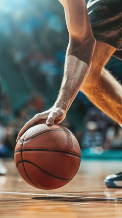 Cropped image of a basketball player throwing the ball into the basketの素材