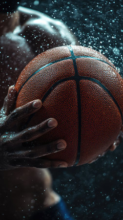 Basketball player in action on black background. Close-up.の素材