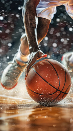 basketball game sport player in action isolated on black background with water dropsの素材