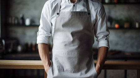 Cropped image of a male chef standing in a restaurant kitchen.の素材