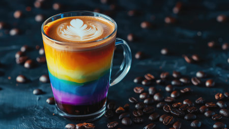 Coffee latte art in a glass on a dark backgroundの素材