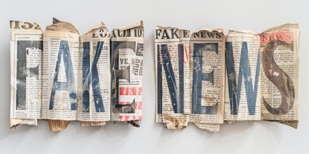 Fake News made of cut-out headlines of different newspaper pieces, paper collageの素材