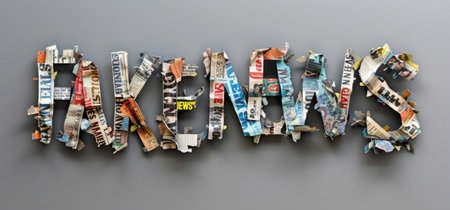 3D Illustration of the word FEARCH made from newspaper headlines.の素材