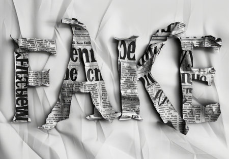 Fake News made of cut-out headlines of different newspaper pieces, paper collageの素材