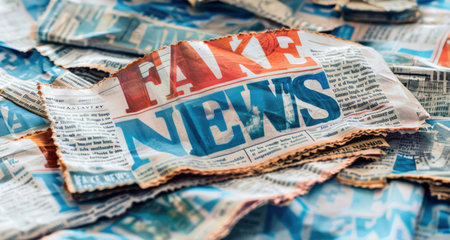 Closeup of the word Fake News on a newspaper.の素材