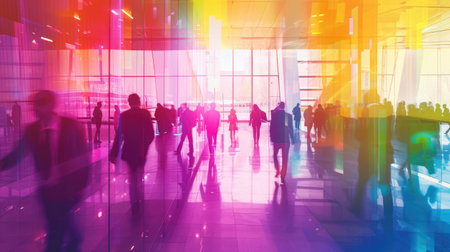 Silhouettes of business people walking in the corridor of a modern office buildingの素材