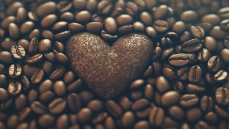 coffee beans with heart shape, valentine's day backgroundの素材