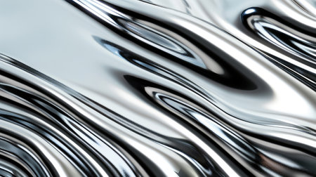 3D render of metallic silver background with some smooth folds in itの素材