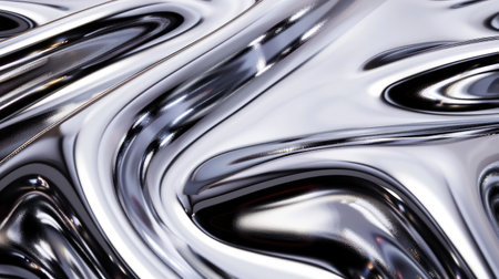 Silver metal fluid, glossy flowing chrome mirror water effect liquid abstract backgroundの素材